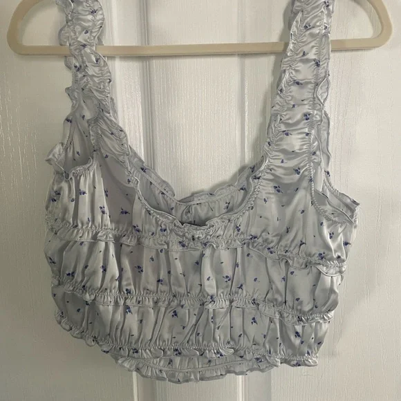 Zara White and Blue Ruffled Top - Picture 6 of 8